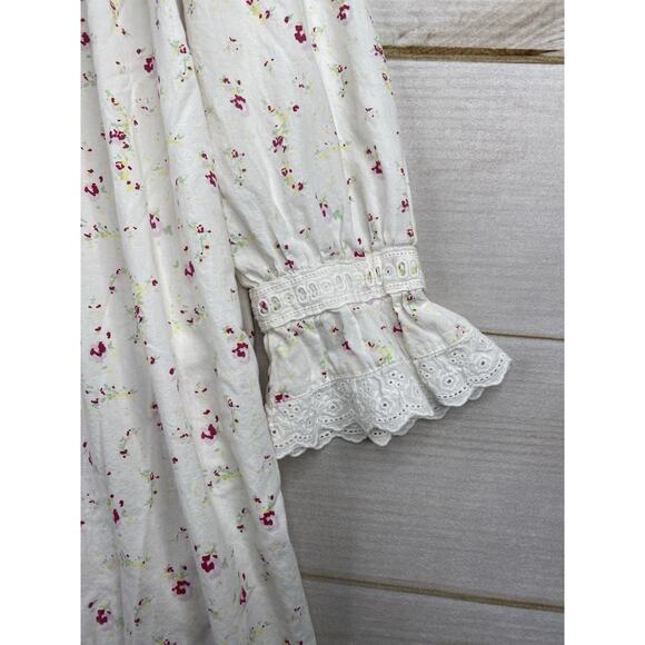 THE 1 FOR U Nightgown Sz M Floral Eyelet Lace Button Up Cotton Prairie - Picture 3 of 10